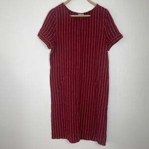 Susina Burgundy striped linen blend dress with two pockets Cottage core